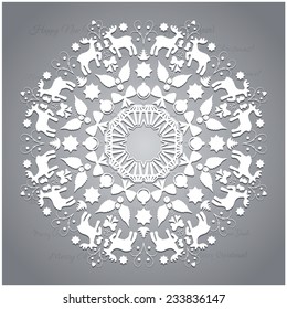 Circle ornament, round ornamental geometric pattern, christmas snowflake decoration vector