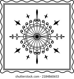 circle ornament with square frame on white background. art, line, silhouette, creative and unique style. suitable for symbol, sign, decor, tile, print, wallpaper, card, greeting, wedding and textile