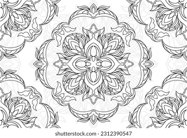 composición ornamental de círculo elemento gráfico decorativo geometría dibujo a mano libre mandala lineal floral