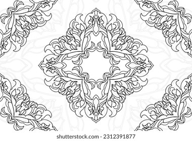 circle ornamental composition decorative graphic element geometry freehand drawing linear mandala floral