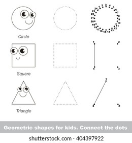 Circle and othe shapes in vector to be traced by numbers. Vector visual game for children.