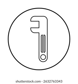 Circle outline icon of wrench with F-like shape, abstract tool for repair concepts.