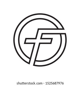 circle outline vector letter "TF", circle letter logo