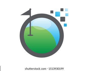 A Circle Oval Digital Golf Logo Game with Byte symbol
