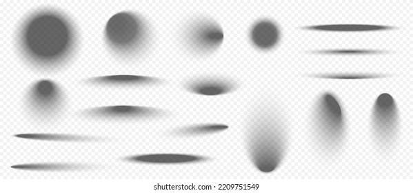 Circle   oval drop shadows isolated transparent background  Vector realistic set gray ellipse gradients  effects round shadows and soft edges surface