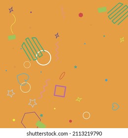Circle Oval Ring Yellow Colorful Orange Pastel Geometry Illustration. Hearts Rectangle Green Polygonal Square Purple Red Hipster Background. Blue Wave Bright Violet Simple Stars Pink Design Pic.