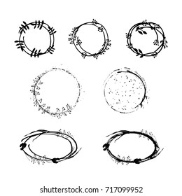 Circle and oval  shapes set. Vector design. Real ink texture. Logo creator.
