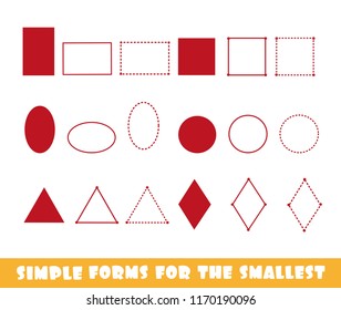 Circle, oval, square, rectangle triangle and rhombuson - simple forms for the smallest on a white background developing game
