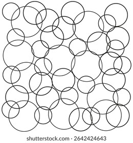 Circle overlap pattern. Outline vector design. Geometric loop shapes. Transparent ring layout.