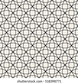 Circle Overlapping Line Lattice. Abstract Geometric Background Design. Vector Seamless Black and White Pattern.