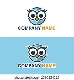 Circle owl logo illustration. owl logo with blue style logo design