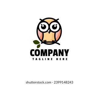 circle owl perch on branch logo icon symbol design template illustration inspiration