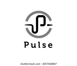 circle p initial pulse mono line logo template illustration