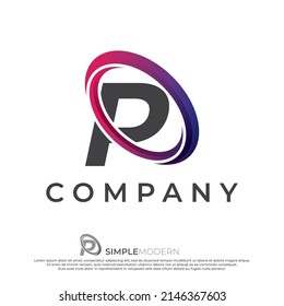 Ilustración del logotipo Círculo P, elementos de diseño del logotipo de giro de círculo abstracto. Estilo plano de papel original