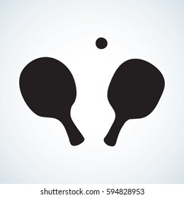 Circle paddle gear set isolated on white backdrop. Dark ink hand drawn picture in art retro style. Close up top view with space for text