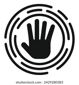 Icono de escaneo de la palma del círculo vector simple. Id seguridad. Ojo de firma automático