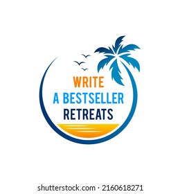 Circle palm tree with beach logo template