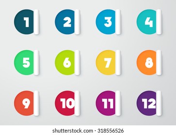 Circle Paper Cut Out Notes With Numbers For Calendar 1 to 12
