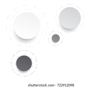 Circle paper cut style with drop shadows on white background, Circles and dashed lines