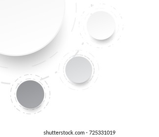 Circle paper cut style with drop shadows on white background, Circles with black and white color and dashed lines