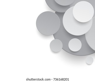 Circle paper cut style with drop shadows on white background, Circles with gray and white color random pattern and copy space, vector illustration