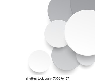 Circle paper cut style with drop shadows on white background, Circles with gray and white color random pattern and copy space, vector illustration