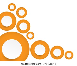 Circle paper cut style with drop shadows on orange circles background, Circles random on white background and copy space, vector illustration