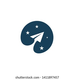 circle paper plane night logo design