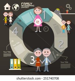 Circle Paper Retro UI Flat Design Infographics Template - Layout with Family Members