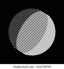 Circle With Parallel Lines As Logo Or Icon. White Minimal Geometry Over Black Background.