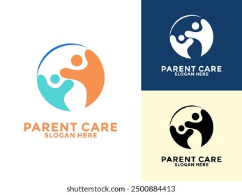 Circle Parent with Kids Vector logo template, Parent Care logo design icon