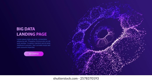 Circle particles dots technology banner. Big data landing page template. Neon ai network vector background. Intelligence futuristic glitter artificial connect design.