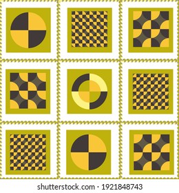 Circle  patchwork seamless pattern.Image on white and colored background.Ornamental composition of derived circle shapesTextile design.