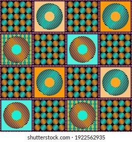 Circle  patchwork seamless pattern.Image on white and colored background.Textile design.
