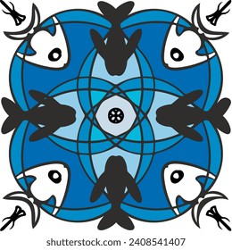Circle pattern of abstract fish vector illustration. The vector is suitable to use for animal pattern and abstract background.