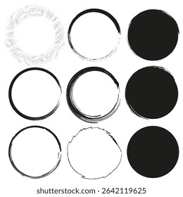 Circle pattern arrangement. Black white geometric. Vector dot collection. Contrast sphere design.