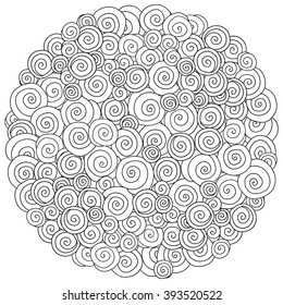Circle pattern for coloring book. Artistically ethnic pattern. Hand-drawn swirls, ringlets. Ethnic, doodle, vector, zentangle, tribal design element. Pattern for coloring book.