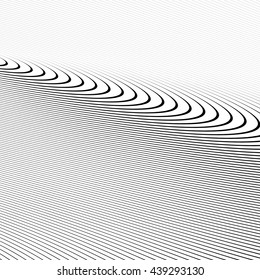 Circle pattern with dynamic, irregular lines. Geometric circular pattern with radiating, converging circles.