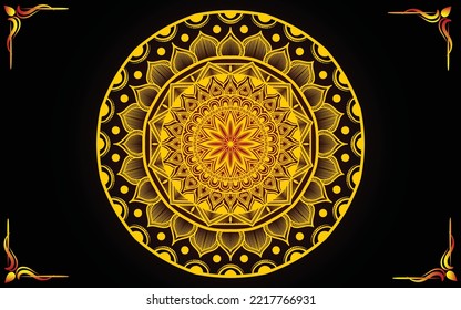 Circle Pattern Floral Mandala Art Isolated On A Dark Background, Decoration Elements For Meditation Poster Henna Tattoo Art, Mandala For Festival Decoration Elements 