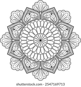 Padrão de círculo na forma de mandala para Henna, Mehndi, tatuagem, ornamentos decorativos no estilo étnico oriental coloração página do livro