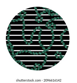 Circle with a pattern inside: green rope and stripes on a white background. Vector for decor