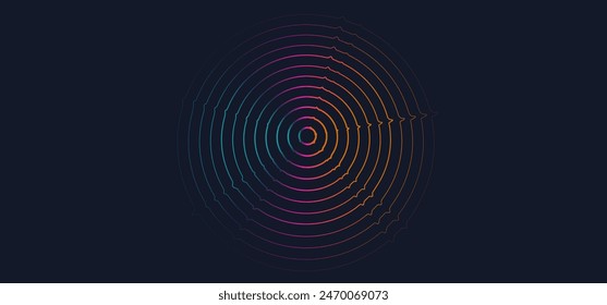 Circle Pattern with Lines Neon Vibration. Background Modern Abstract Signal Radar. Vector Illustration for Banner, Poster, Postcard, Brochure. 