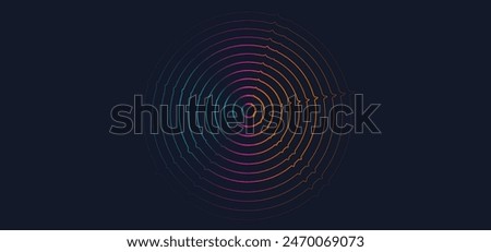 Circle Pattern with Lines Neon Vibration. Background Modern Abstract Signal Radar. Vector Illustration for Banner, Poster, Postcard, Brochure. 