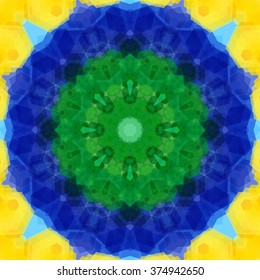 Circle pattern made of hexagonal shapes with 3d effect. Mosaic tile background in Brazil flag colors. Vector illustration.