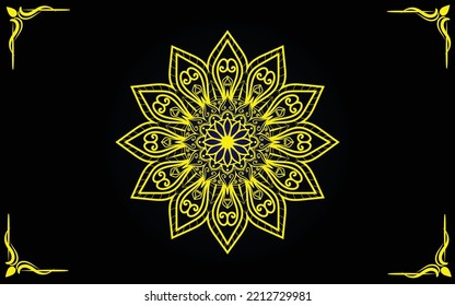 Circle Pattern Mandala Art Isolated On A Dark Background, Decoration Elements For Meditation Poster, Henna, Tattoo Art Elements, 