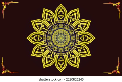 Circle Pattern Mandala Art Isolated On A Dark Background, Indian Style  Mandala Art, Decoration Elements For Meditation Poster, Tattoo Art Or Henna 