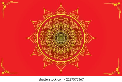 Circle pattern mandala art isolated on a red background, luxury mandala for book page design, invitation card, meditation, yoga banner or poster, henna, tattoo art, mandala illustration vector art 