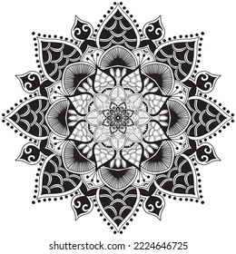 Circle pattern in mandala style with lotus flower for Henna, Mehndi, tattoos, decorative ornaments in ethnic oriental style coloring book pages.