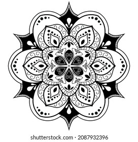 Circle Pattern Mandala, Tatto, Henna, Mehndi, coloring book page