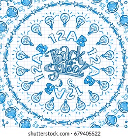 Circle Pattern of modern thin line icons school supplies and Back to school hand written logo. Back To School and educational symbols Background. Back to school typography. Vector illustration.